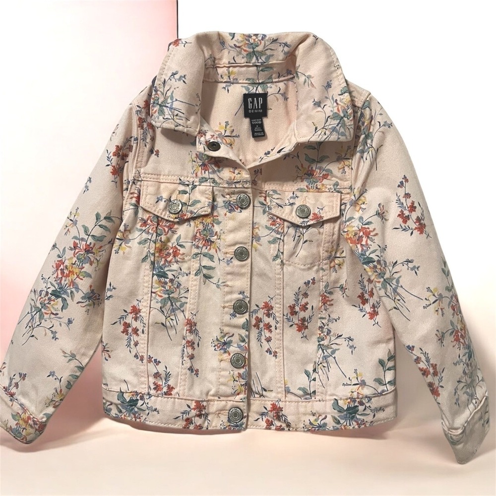 Gap Kids Pink Floral Denim Trucker Jacket Toddler Girls 4T Botanical Print
